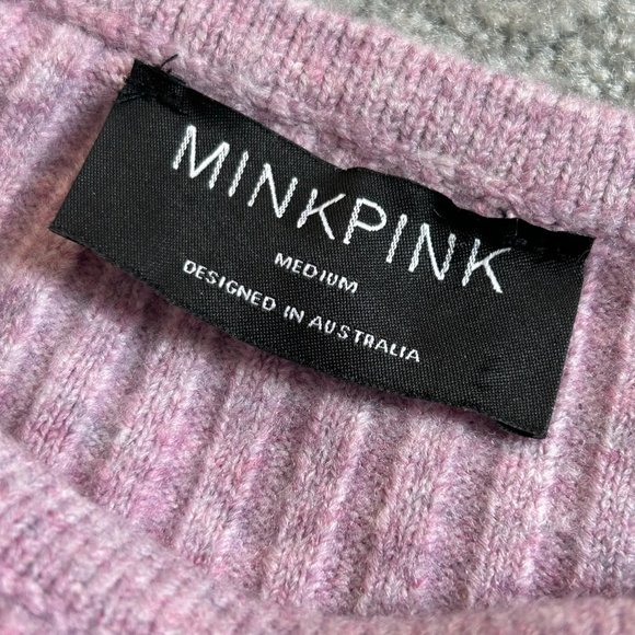 - MinkPink Saeeda Square Neck Knit Stretchy Pink Lavender Puff Sleeves MED  - 1H - Picture 6 of 8